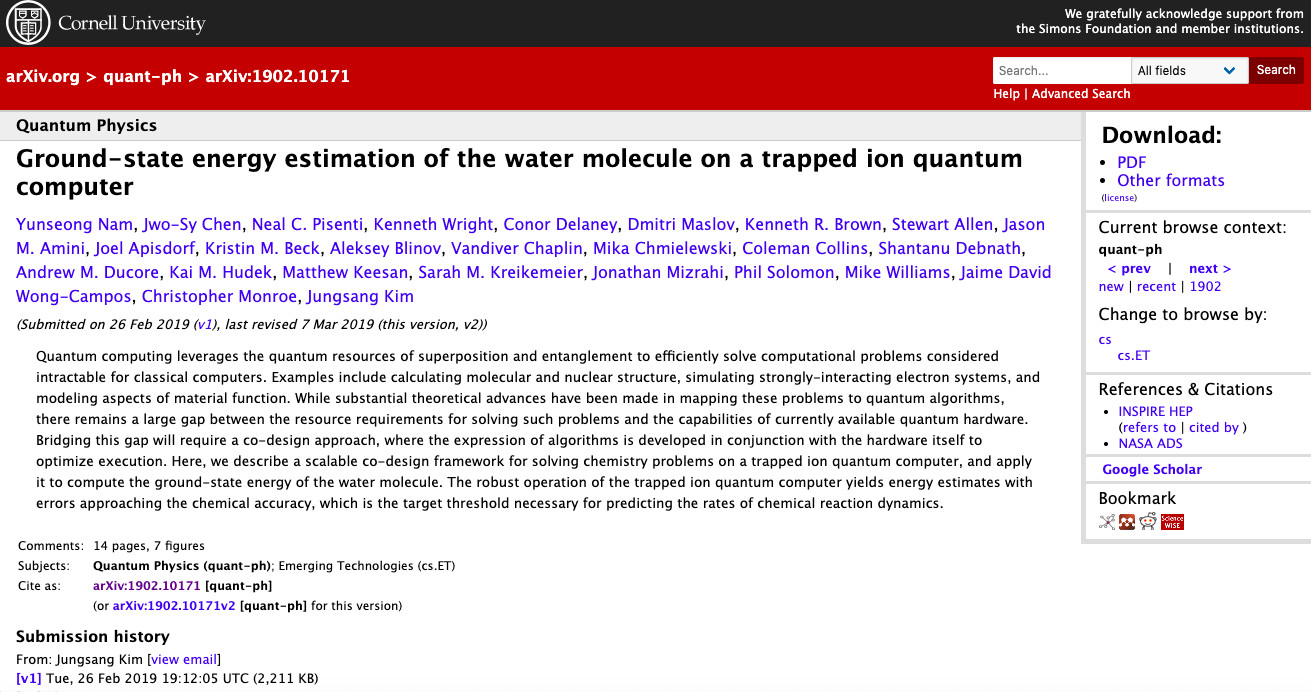 IonQ performs the first quantum computer simulation of the water molecule IonQ performs the first quantum computer simulation of the water molecule