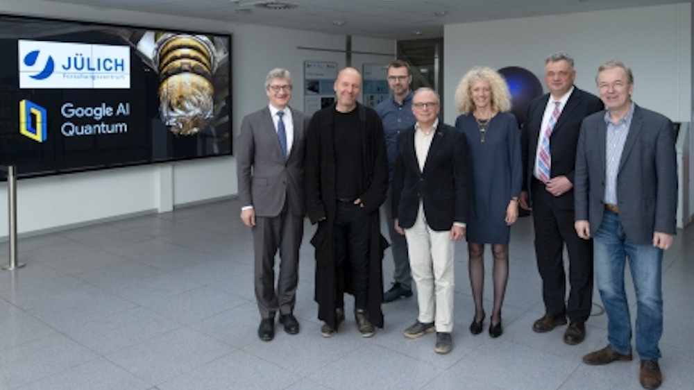 From left to right: Prof. Wolfgang Marquardt, Chairman of the Board of Directors of For-schungszentrum Jülich; Dr. Hartmut Neven, Technical Director at Google and Head of the Quantum Artificial Intelligence Lab; Dr. Markus Hoffmann, Head of Quantum Partnerships at Google; Prof. David DiVincenzo, Head of Peter Grünberg Institute (PGI-2 / IAS-3 / PGI-11), Forschungszentrum Jülich; Prof. Kristel Michielsen, JSC, Forschungszentrum Jülich; Prof. Sebastian M. Schmidt, Member of the Board of Directors of Forschungszentrum Jülich; Prof. Thomas Lippert, Head of JSC, Forschungszentrum Jülich Copyright: Forschungszentrum Jülich / Kurt Steinhausen From left to right: Prof. Wolfgang Marquardt, Chairman of the Board of Directors of For-schungszentrum Jülich; Dr. Hartmut Neven, Technical Director at Google and Head of the Quantum Artificial Intelligence Lab; Dr. Markus Hoffmann, Head of Quantum Partnerships at Google; Prof. David DiVincenzo, Head of Peter Grünberg Institute (PGI-2 / IAS-3 / PGI-11), Forschungszentrum Jülich; Prof. Kristel Michielsen, JSC, Forschungszentrum Jülich; Prof. Sebastian M. Schmidt, Member of the Board of Directors of Forschungszentrum Jülich; Prof. Thomas Lippert, Head of JSC, Forschungszentrum Jülich Copyright: Forschungszentrum Jülich / Kurt Steinhausen