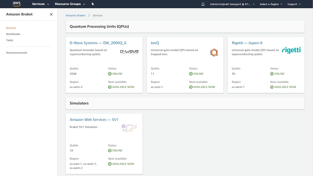 Amazon Braket console (Graphic: Business Wire)