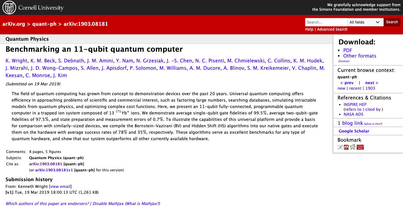 IonQ publishes new benchmarks for quantum computation