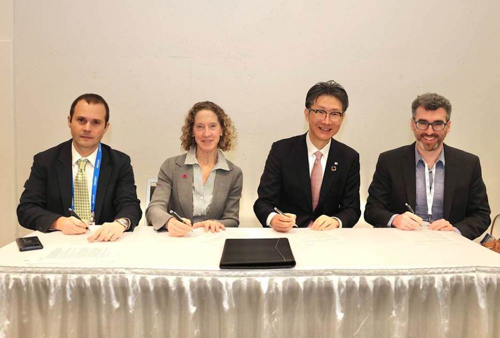 Pictured left to right: Vlad Gheorghiu, CEO of softwareQ (a QIC founding member), Celia Merzbacher, Executive Director of QED-C, Taro Shimada, Chair of the Board for Q-STAR and Dr. Thierry Botter, Executive Director of QuIC